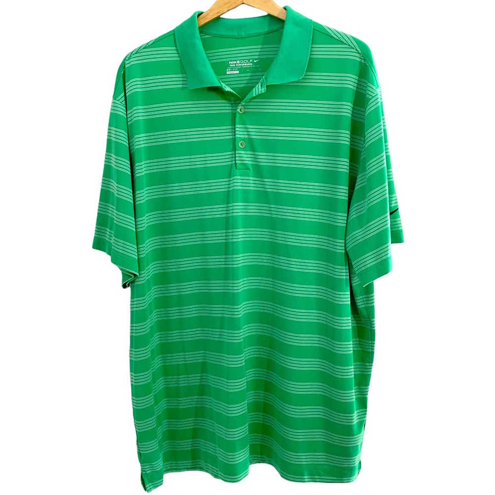 Nike Men’s Green & White Stripe Tour Performance Dri-Fit Golf Polo, Size XXL